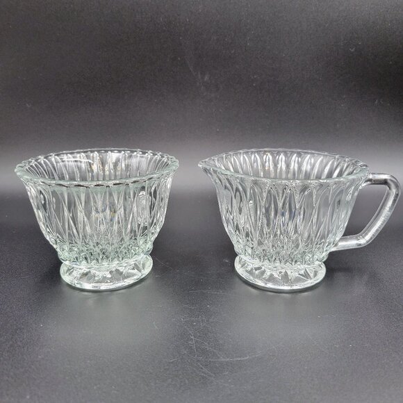 Vintage Cream And Sugar Set Clear Glass Serving Kitchen Read - Picture 1 of 10